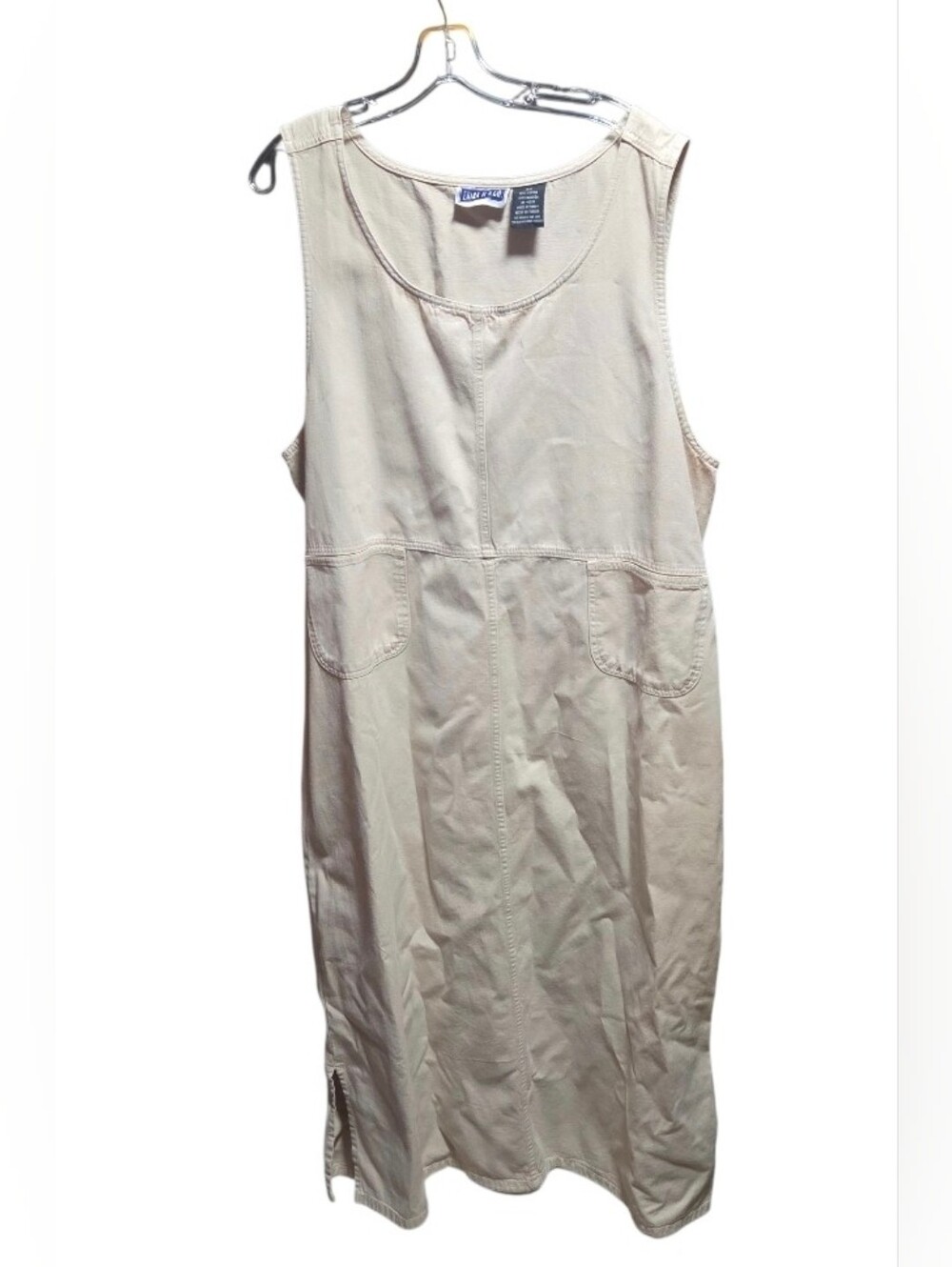 Vintage Erika 80s Tradwife Cottagecore Jumper Khaki Tan Cotton Dress Size 2XL - Picture 1 of 4